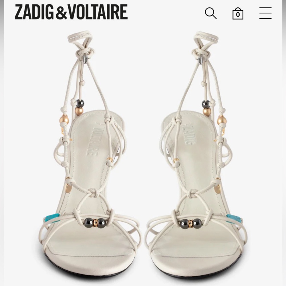 NWT Zadig & Voltaire Lamb Leather Alana Charm Stone Jewel Embellished Sandals